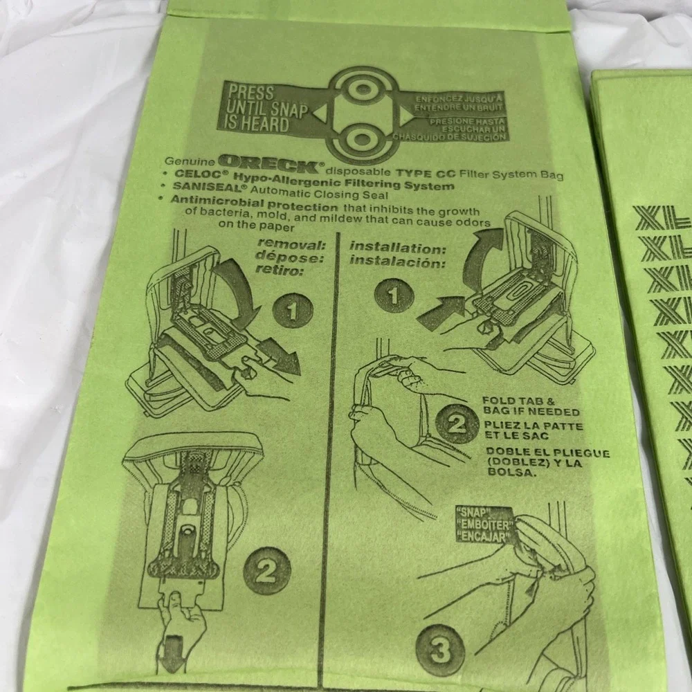 (3) Pack Oreck XL Type CC Hypo-Allergenic Vacuum Cleaner Bags ~ CCPK8DW Open Set